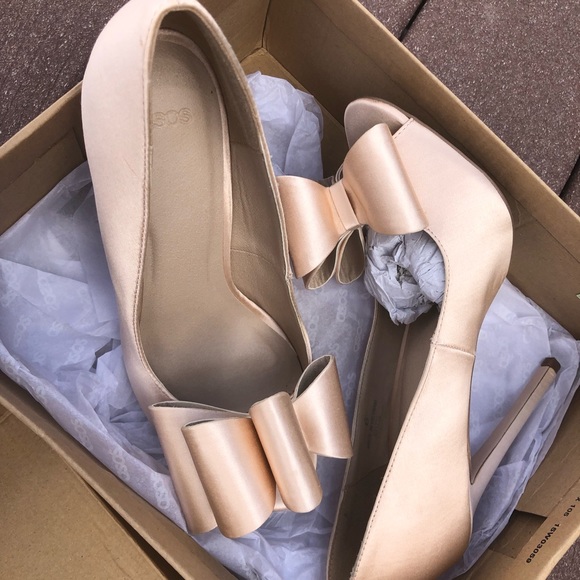 ASOS nude peep toe bow heels . Sz.8 - Picture 7 of 8